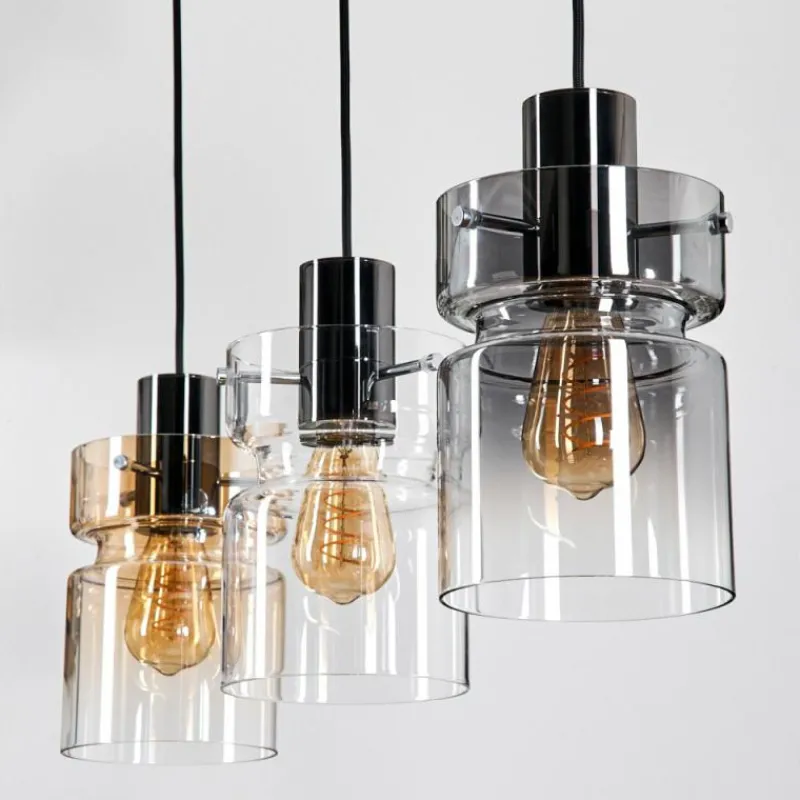 Suspension Verre Fumé-hofstein Hasvik Suspension, Suspension Chrome, Noir, 3 lumières
