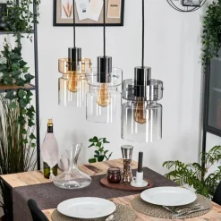 Suspension Verre Fumé-hofstein Hasvik Suspension, Suspension Chrome, Noir, 3 lumières