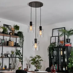 hofstein Hasvik Suspension, Suspension Chrome, Noir, 3 lumières