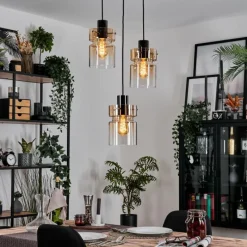 hofstein Hasvik Suspension, Suspension Chrome, Noir, 3 lumières