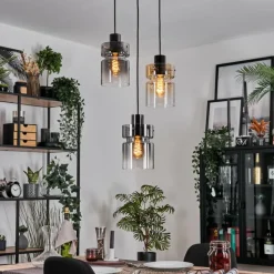 hofstein Hasvik Suspension, Suspension Chrome, Noir, 3 lumières