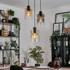 hofstein Hasvik Suspension, Suspension Chrome, Noir, 3 lumières