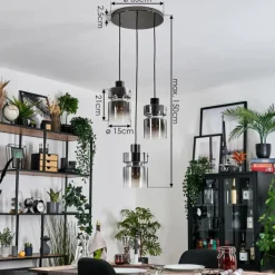 hofstein Hasvik Suspension, Suspension Chrome, Noir, 3 lumières