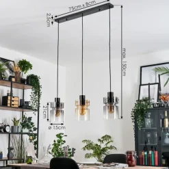 hofstein Hasvik Suspension, Suspension Chrome, Noir, 3 lumières