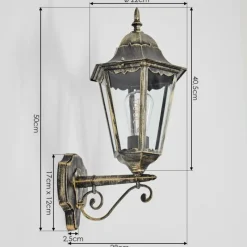 Luminaires Rustiques-hofstein Hongkong Lampe murale d´extérieur, Applique murale Or, Noir, 1 lumière