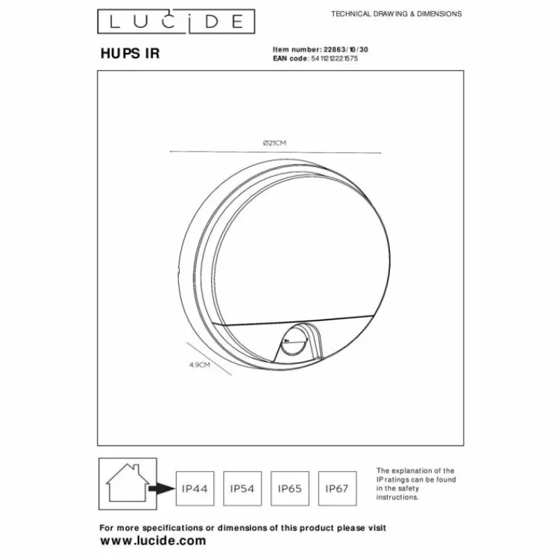 Luminaires Lucide IR Lampe murale d´extérieur LED Noir, 1 lumière, Détecteur de mouvement