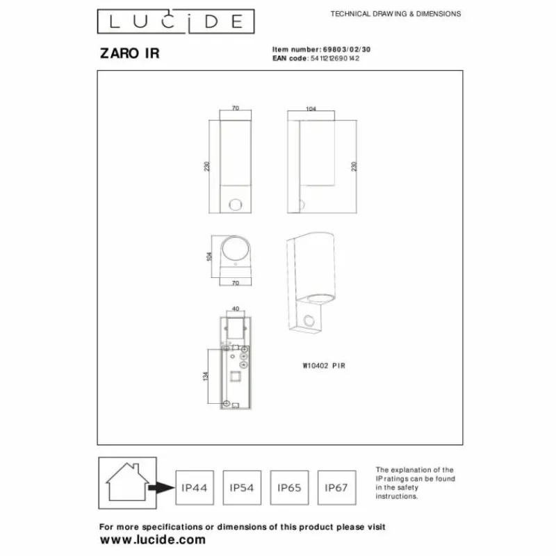 Luminaires Lucide IR Lampe murale d´extérieur Noir, 2 lumières, Détecteur de mouvement
