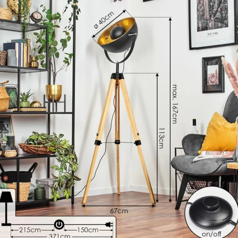 Lampes Dorées-hofstein Jupiter Lampadaire Écru, Noir, 1 lumière