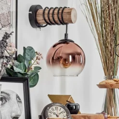 Lampes Vintages & Rétros-hofstein Koyoto Boule lumineuse, Applique murale Écru, Noir, 1 lumière