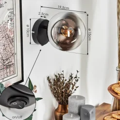 hofstein Koyoto Boule lumineuse, Applique murale, Spot mural Chrome, Clair, Fumé, 1 lumière