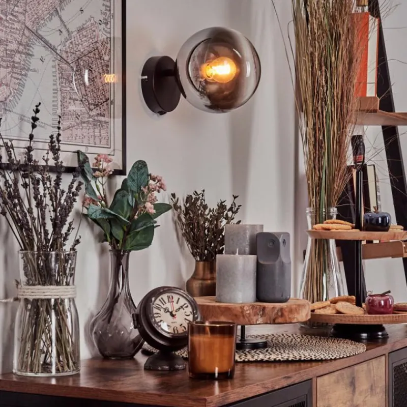 hofstein Koyoto Boule lumineuse, Applique murale, Spot mural Chrome, Clair, Fumé, 1 lumière