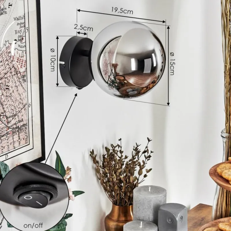 hofstein Koyoto Boule lumineuse, Applique murale, Spot mural Chrome, Fumé, 1 lumière