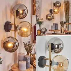 Lampes Dorées-hofstein Koyoto Boule lumineuse, Applique murale Or, Noir, 3 lumières