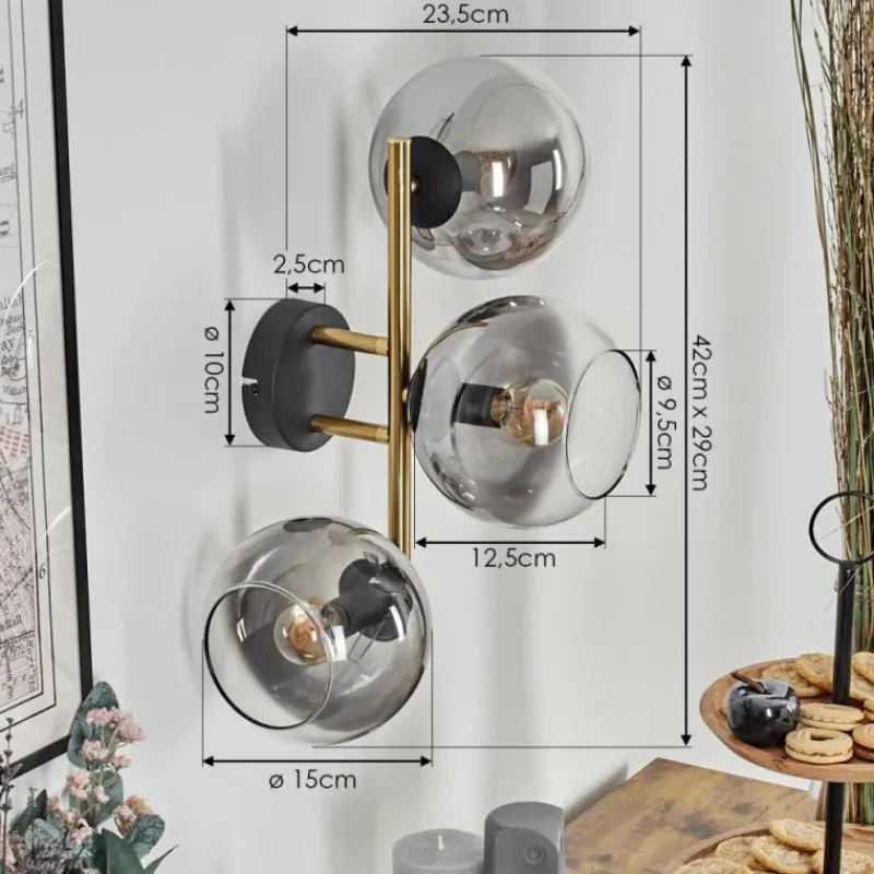 Lampes Dorées-hofstein Koyoto Boule lumineuse, Applique murale Or, Noir, 3 lumières