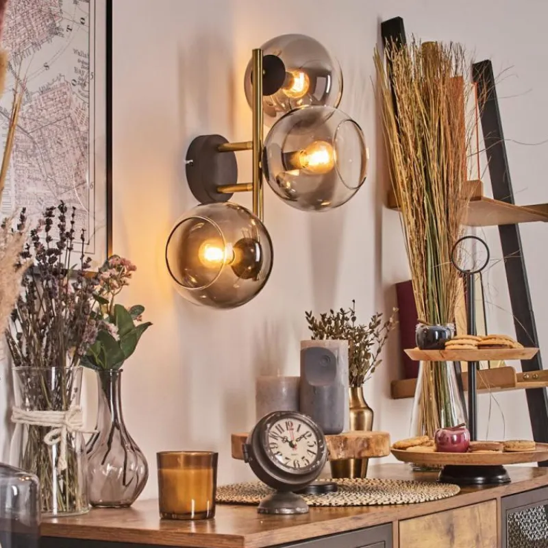 Lampes Dorées-hofstein Koyoto Boule lumineuse, Applique murale Or, Noir, 3 lumières