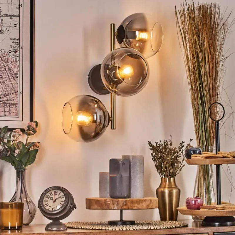 Lampes Dorées-hofstein Koyoto Boule lumineuse, Applique murale Or, Noir, 3 lumières