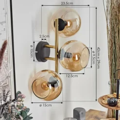 hofstein Koyoto Boule lumineuse, Applique murale Or, Noir, 3 lumières