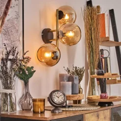 hofstein Koyoto Boule lumineuse, Applique murale Or, Noir, 3 lumières