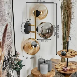 Lampes Dorées-hofstein Koyoto Boule lumineuse, Applique murale Or, Noir, 3 lumières