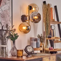 Lampes Dorées-hofstein Koyoto Boule lumineuse, Applique murale Or, Noir, 3 lumières