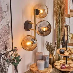 Lampes Dorées-hofstein Koyoto Boule lumineuse, Applique murale Or, Noir, 3 lumières