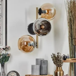 Lampes Dorées-hofstein Koyoto Boule lumineuse, Applique murale Or, Noir, 3 lumières