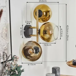 hofstein Koyoto Boule lumineuse, Applique murale Or, Noir, 3 lumières