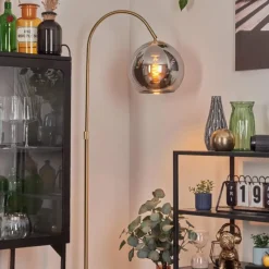 Suspension Verre Fumé-hofstein Koyoto Boule lumineuse, Lampadaire Laiton, 1 lumière