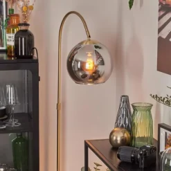 Suspension Verre Fumé-hofstein Koyoto Boule lumineuse, Lampadaire Laiton, 1 lumière