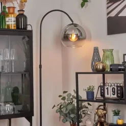 hofstein Koyoto Boule lumineuse, Lampadaire Chrome, Clair, Fumé, 1 lumière