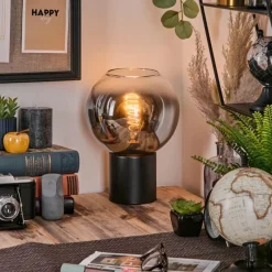 hofstein Koyoto Boule lumineuse, Lampe de bureau, Lampe à poser Chrome, Clair, Fumé, 1 lumière