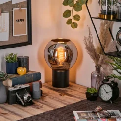 Suspension Verre Fumé-hofstein Koyoto Boule lumineuse, Lampe de bureau, Lampe à poser 20 cm Chrome, Fumé, 1 lumière