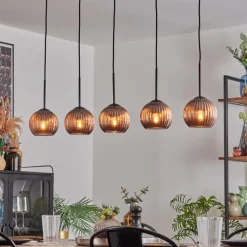 Lampes Vintages & Rétros-hofstein Koyoto Boule lumineuse, Suspension Noir, 5 lumières