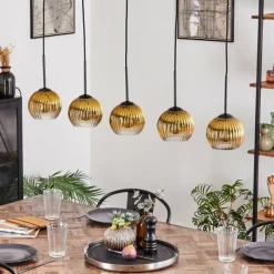 Lampes Dorées-hofstein Koyoto Boule lumineuse, Suspension Noir, 5 lumières