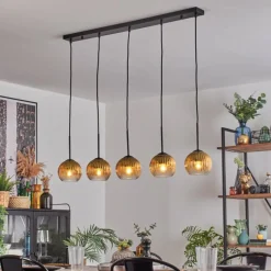 Lampes Dorées-hofstein Koyoto Boule lumineuse, Suspension Noir, 5 lumières