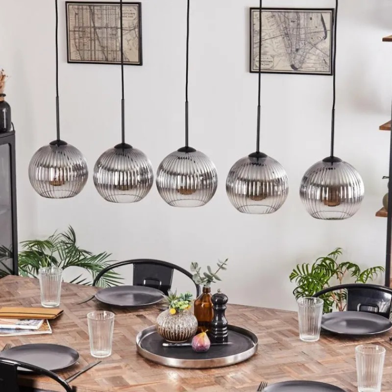 Suspension Verre Fumé-hofstein Koyoto Boule lumineuse, Suspension Noir, 5 lumières