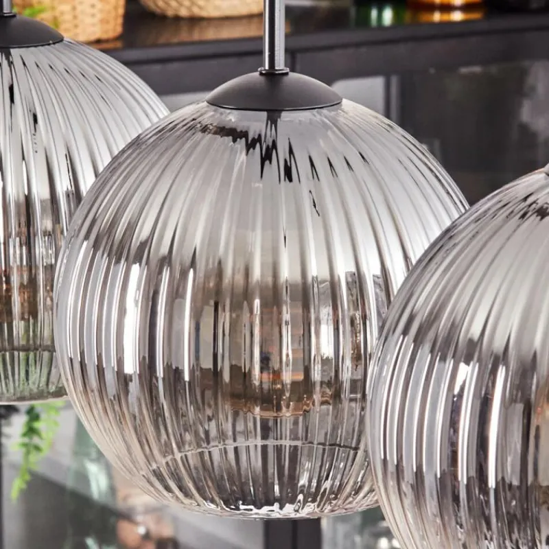 Suspension Verre Fumé-hofstein Koyoto Boule lumineuse, Suspension Noir, 5 lumières