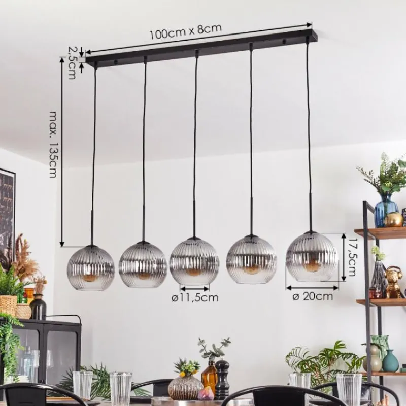 Suspension Verre Fumé-hofstein Koyoto Boule lumineuse, Suspension Noir, 5 lumières