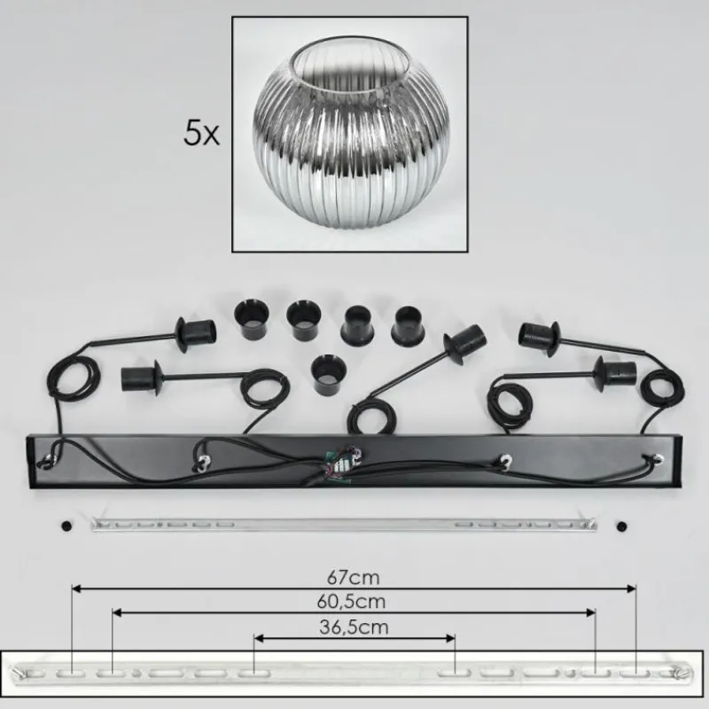 Suspension Verre Fumé-hofstein Koyoto Boule lumineuse, Suspension Noir, 5 lumières