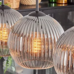 Suspension Verre Fumé-hofstein Koyoto Boule lumineuse, Suspension Noir, 5 lumières