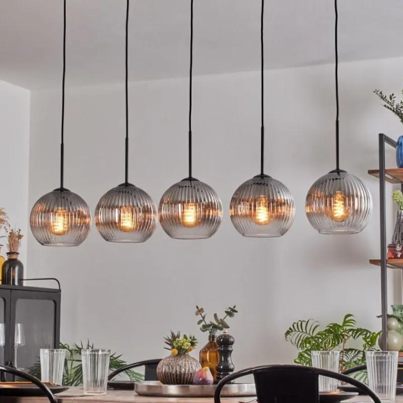 Suspension Verre Fumé-hofstein Koyoto Boule lumineuse, Suspension Noir, 5 lumières