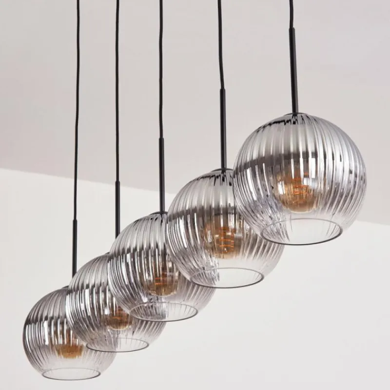 Suspension Verre Fumé-hofstein Koyoto Boule lumineuse, Suspension Noir, 5 lumières