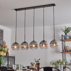 Suspension Verre Fumé-hofstein Koyoto Boule lumineuse, Suspension Noir, 5 lumières