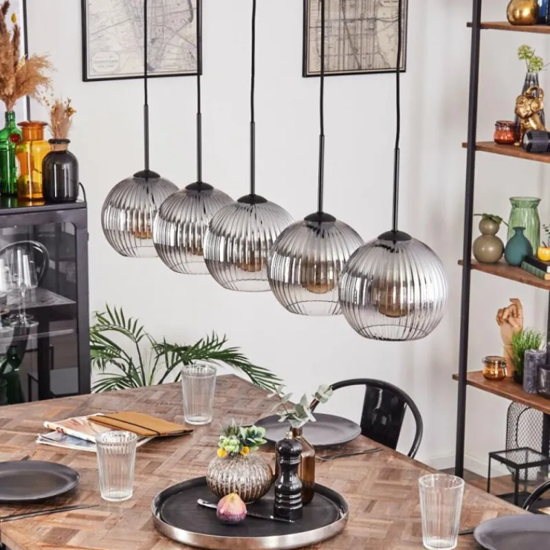 Suspension Verre Fumé-hofstein Koyoto Boule lumineuse, Suspension Noir, 5 lumières