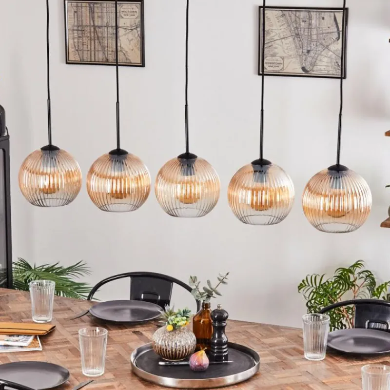 hofstein Koyoto Boule lumineuse, Suspension Noir, 5 lumières