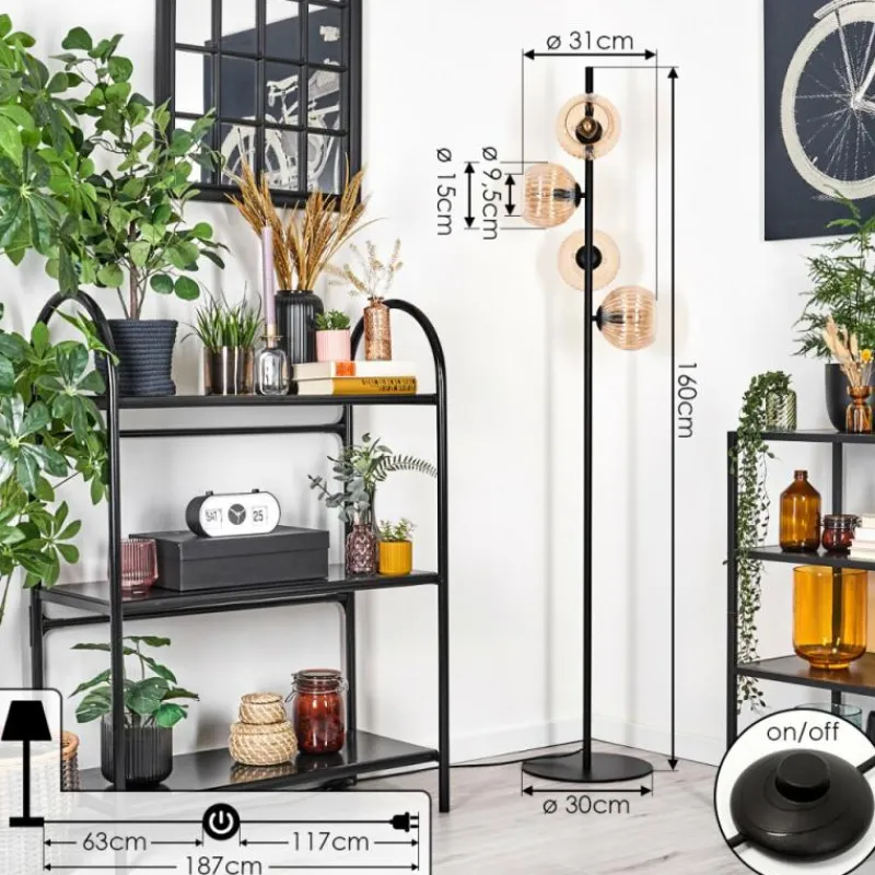 hofstein Koyoto Lampadaire 31 cm Ambre, 4 lumières