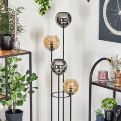 hofstein Koyoto Lampadaire 30 cm Ambre, Chrome, Fumé, 4 lumières
