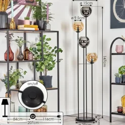 hofstein Koyoto Lampadaire 30 cm Ambre, Chrome, Fumé, 4 lumières