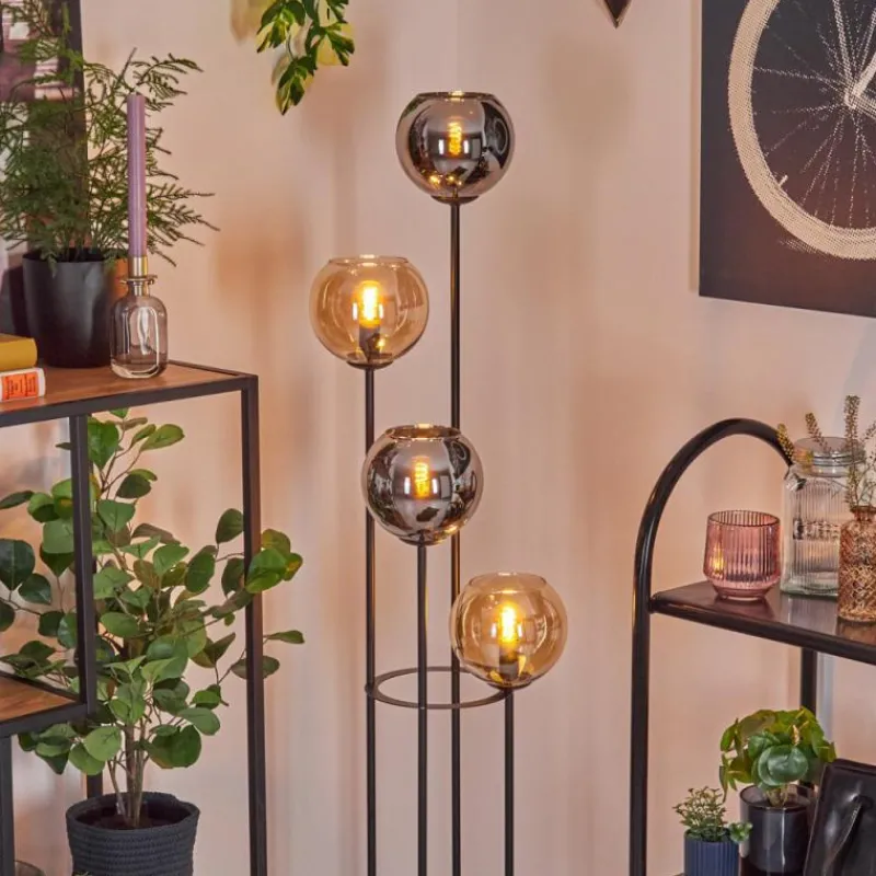 hofstein Koyoto Lampadaire 30 cm Ambre, Chrome, Fumé, 4 lumières