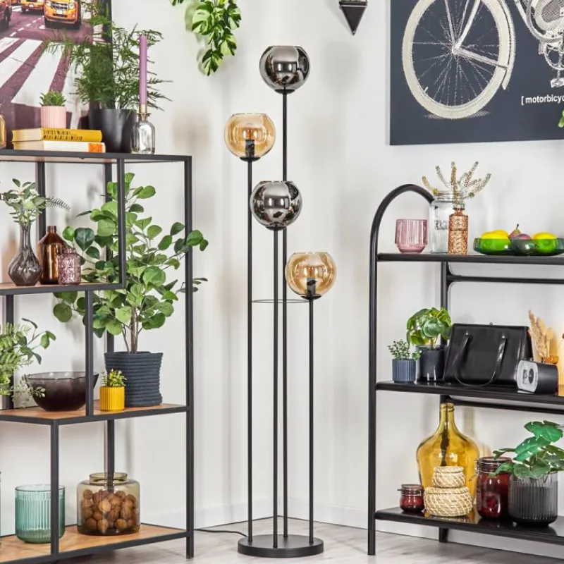 hofstein Koyoto Lampadaire 30 cm Ambre, Chrome, Fumé, 4 lumières